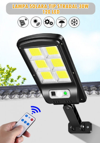 Lampă de tip stradal cu panou solar și senzor de mișcare și telecomanda